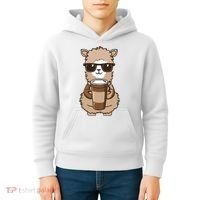 Alpaca Drinking Coffee Funny Llama And Coffee Lover Kids Hoodie thumb 4