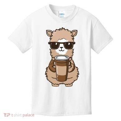 Alpaca Drinking Coffee Funny Llama And Coffee Lover Kids T-Shirt