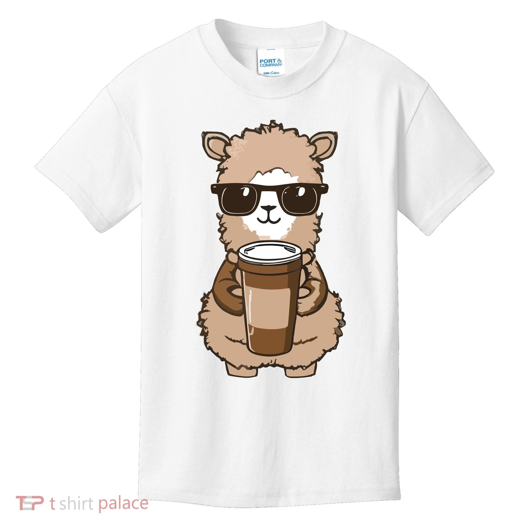 Alpaca Drinking Coffee Funny Llama And Coffee Lover Kids T-Shirt