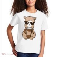 Alpaca Drinking Coffee Funny Llama And Coffee Lover Kids T-Shirt thumb 2