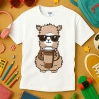 Alpaca Drinking Coffee Funny Llama And Coffee Lover Kids T-Shirt thumb 3