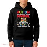 Autism Doesn't Come With A Manual Autism Awareness Support Kids Hoodie thumb 4