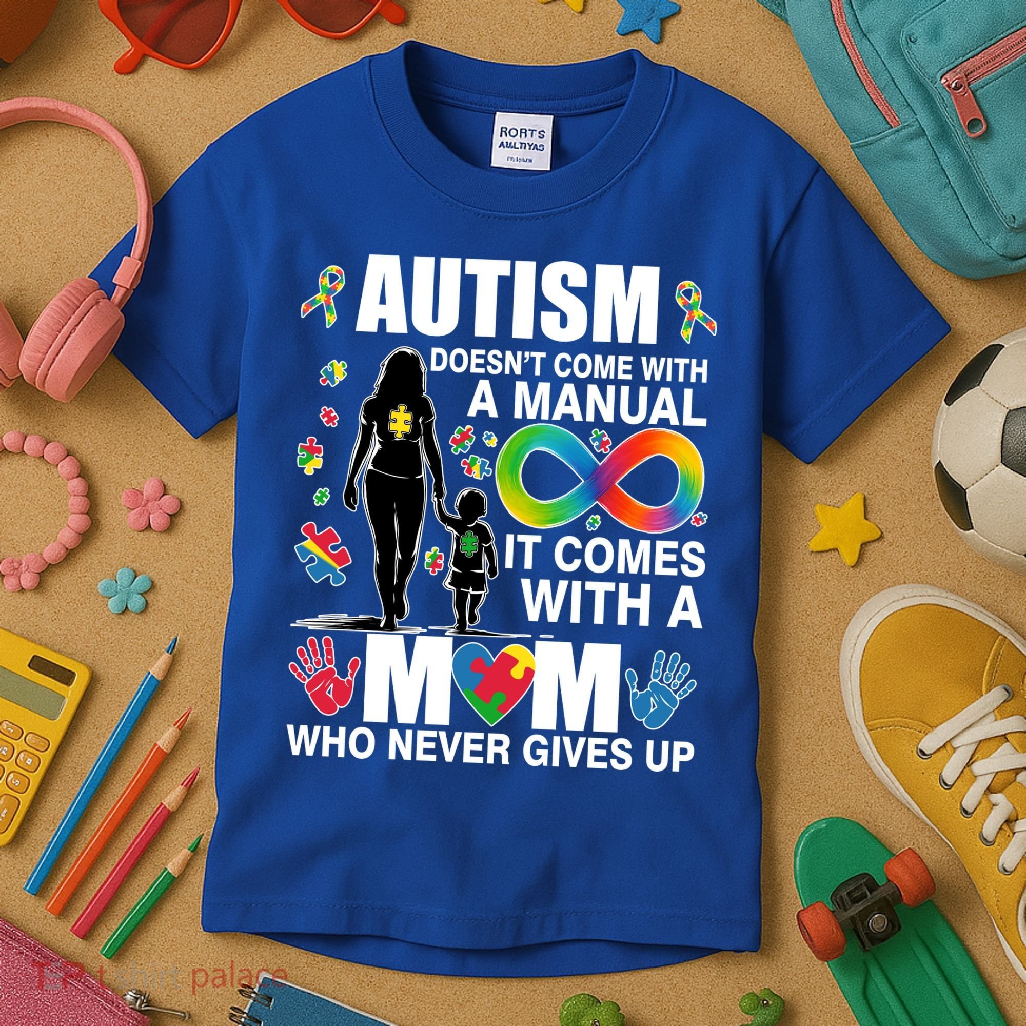 Autism Doesn't Come With A Manual It Comes With A Mom Who Never Gives Up Kids T-Shirt