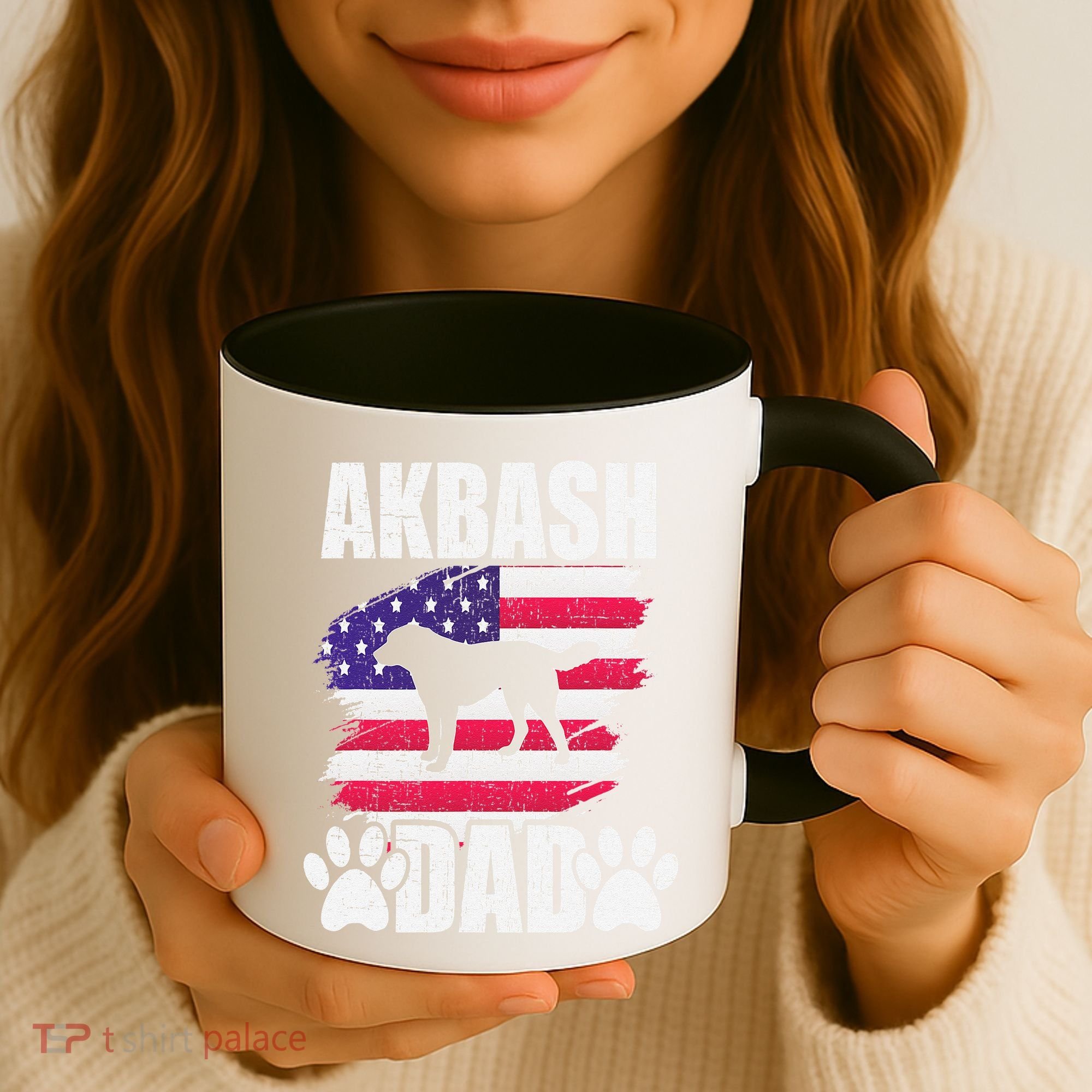 Akbash Dad Dog Lover American Us Flag Coffee Mug