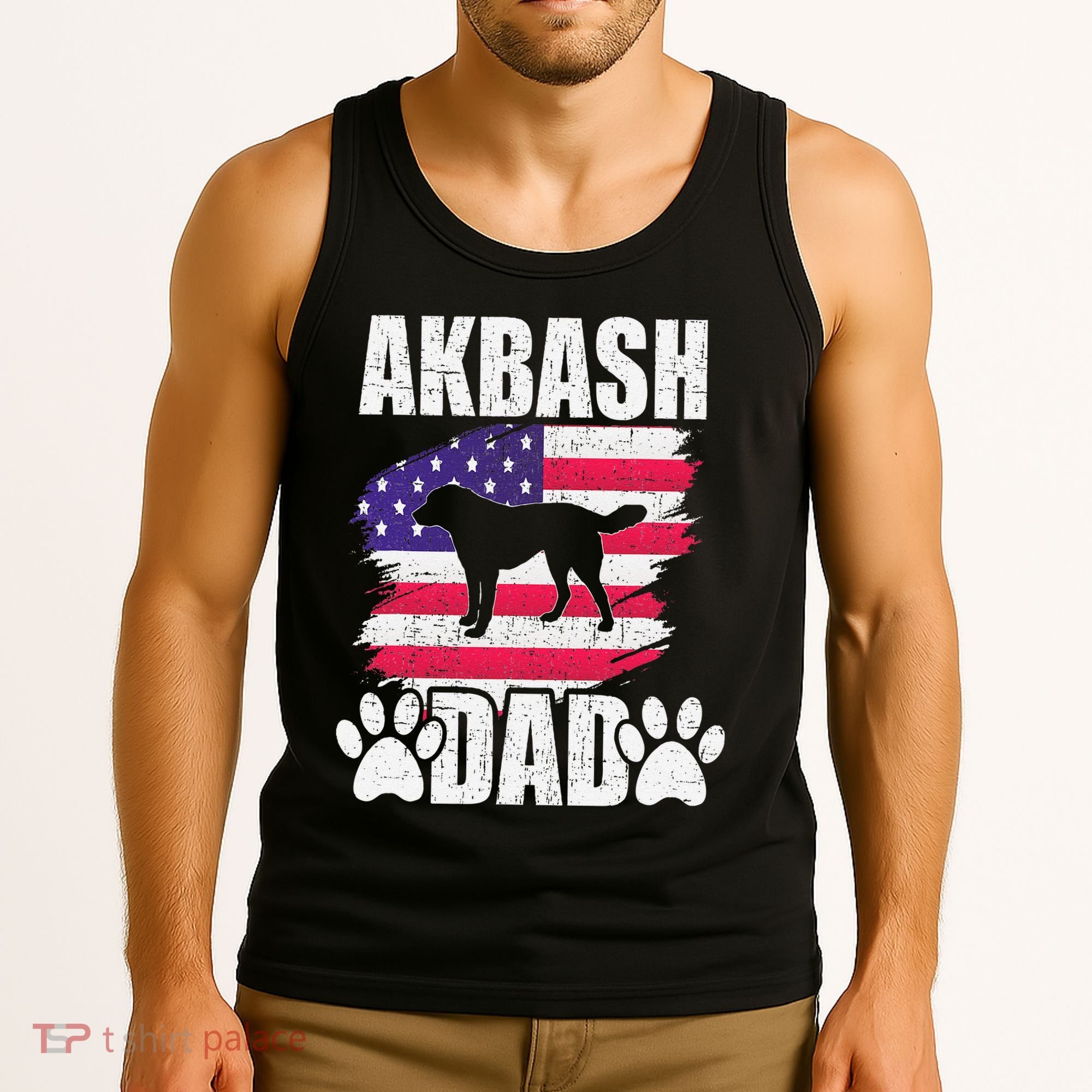 Akbash Dad Dog Lover American Us Flag Tank Top