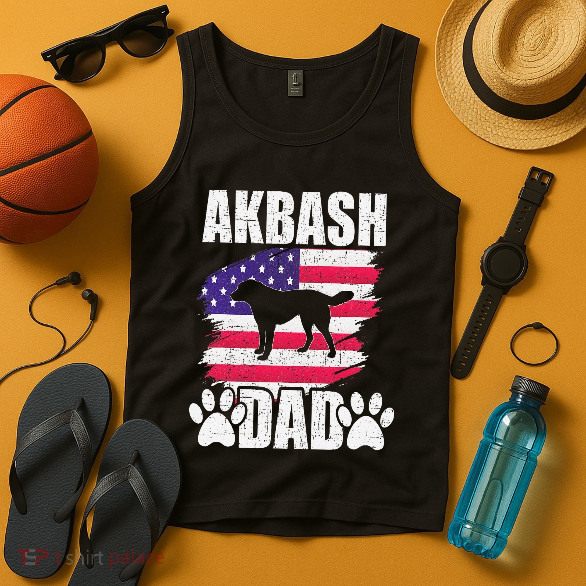 Akbash Dad Dog Lover American Us Flag Tank Top