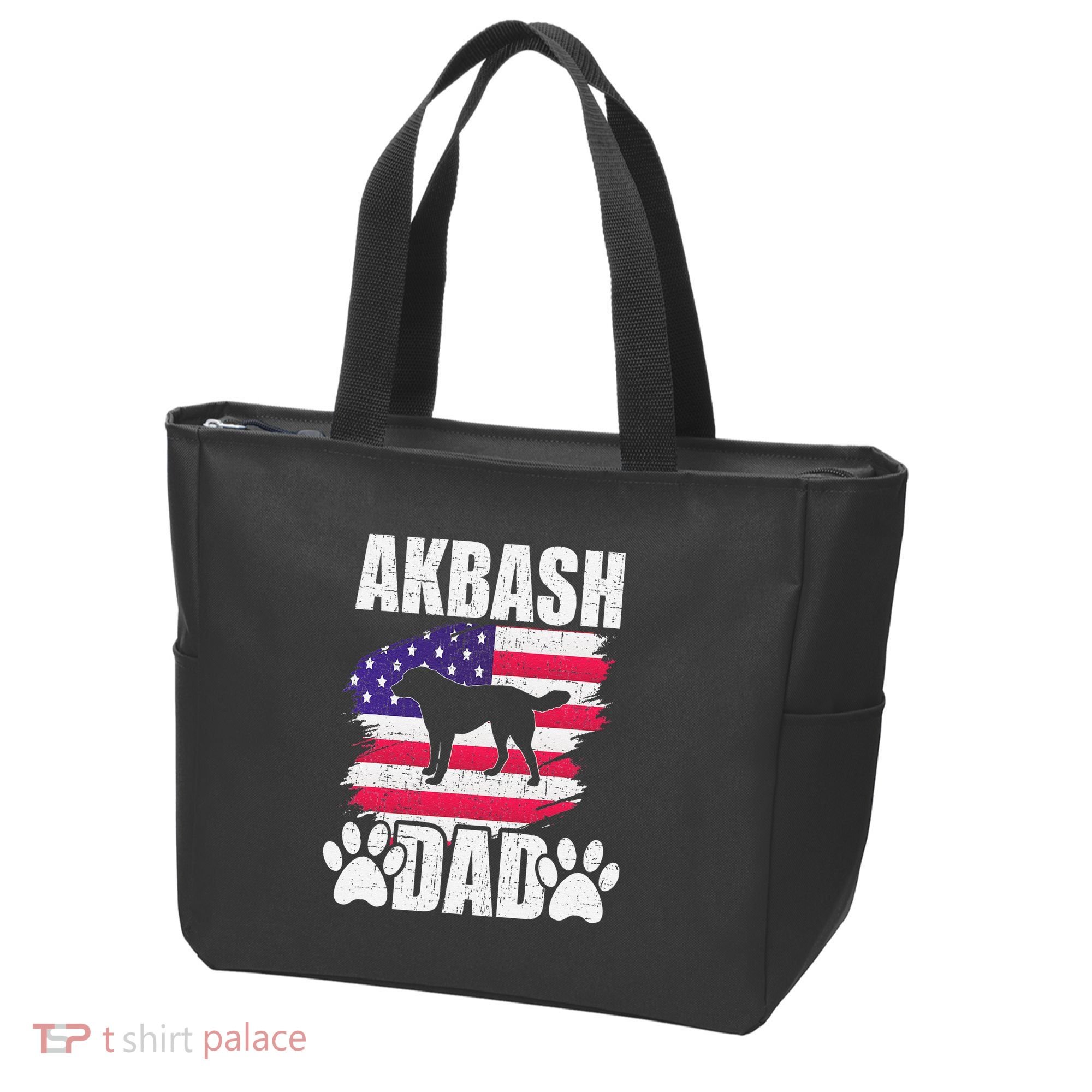 Akbash Dad Dog Lover American Us Flag Tote Bag