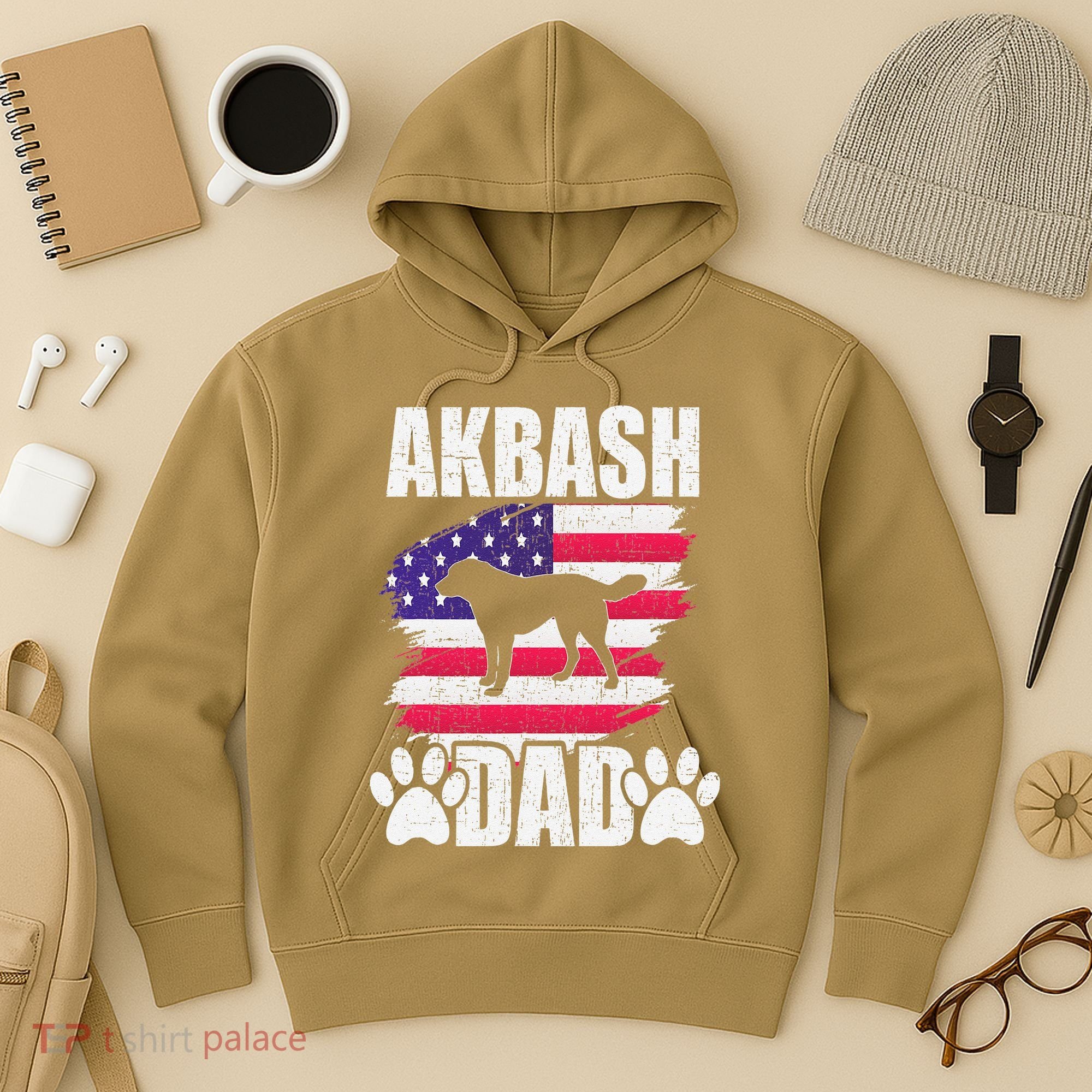 Akbash Dad Dog Lover American Us Flag Hoodie