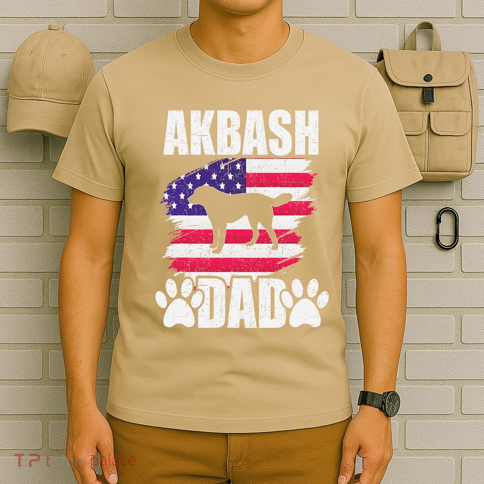 Akbash Dad Dog Lover American Us Flag T-Shirt