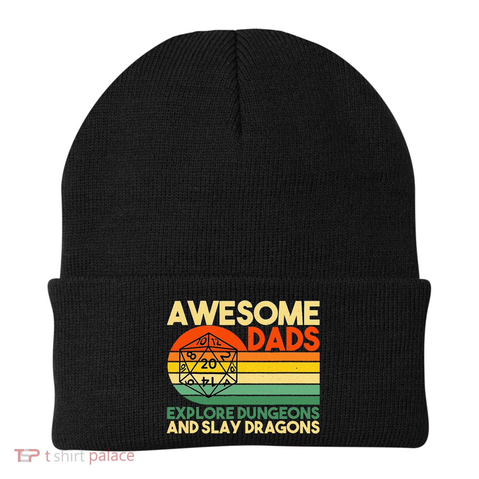 Awesome Dads Explore Dungeons DM RPG Dice Dragon Beanie