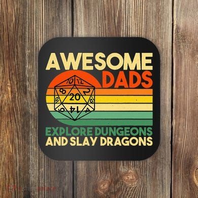 Awesome Dads Explore Dungeons DM RPG Dice Dragon Coaster