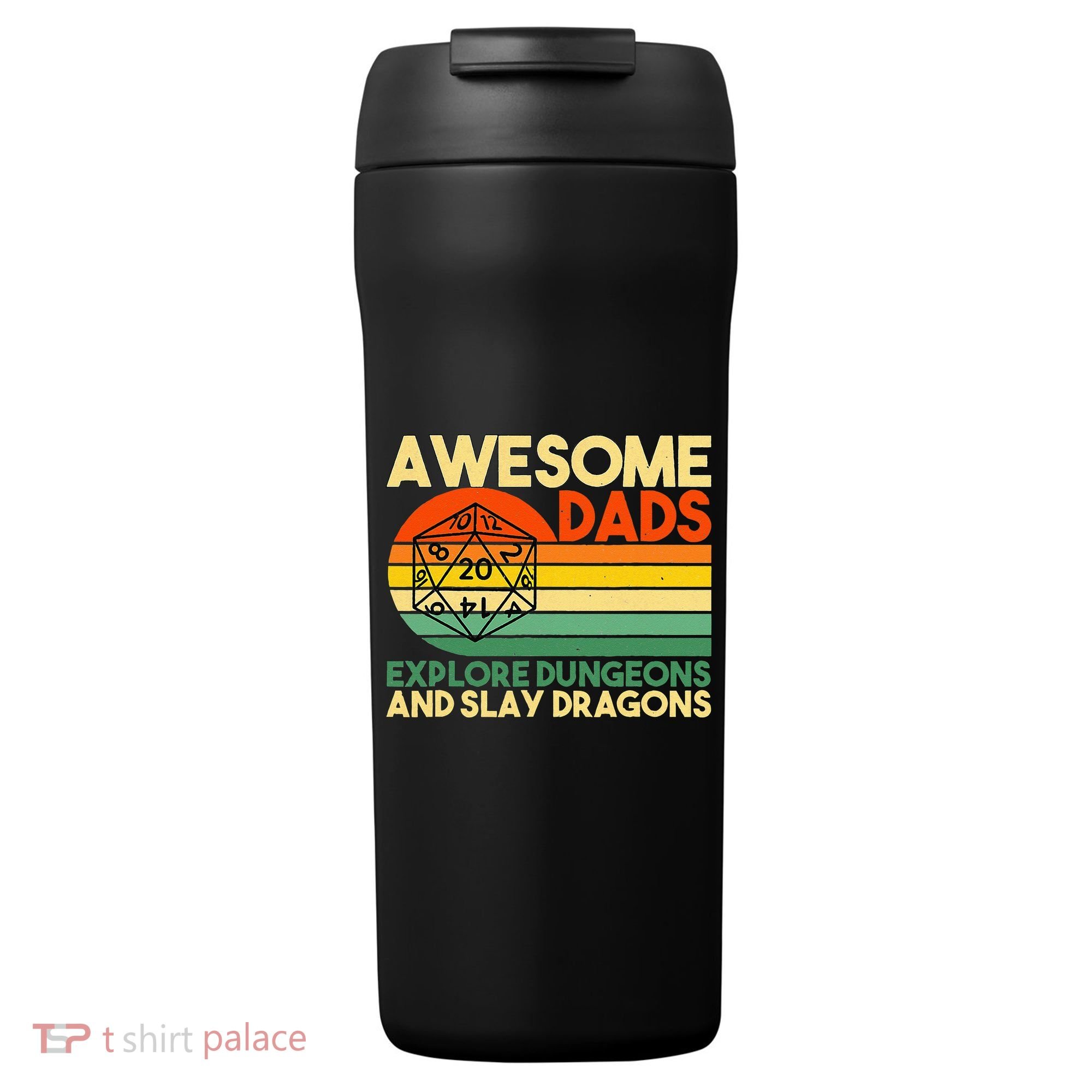 Awesome Dads Explore Dungeons DM RPG Dice Dragon 24oz Duet Stainless Steel Tumbler