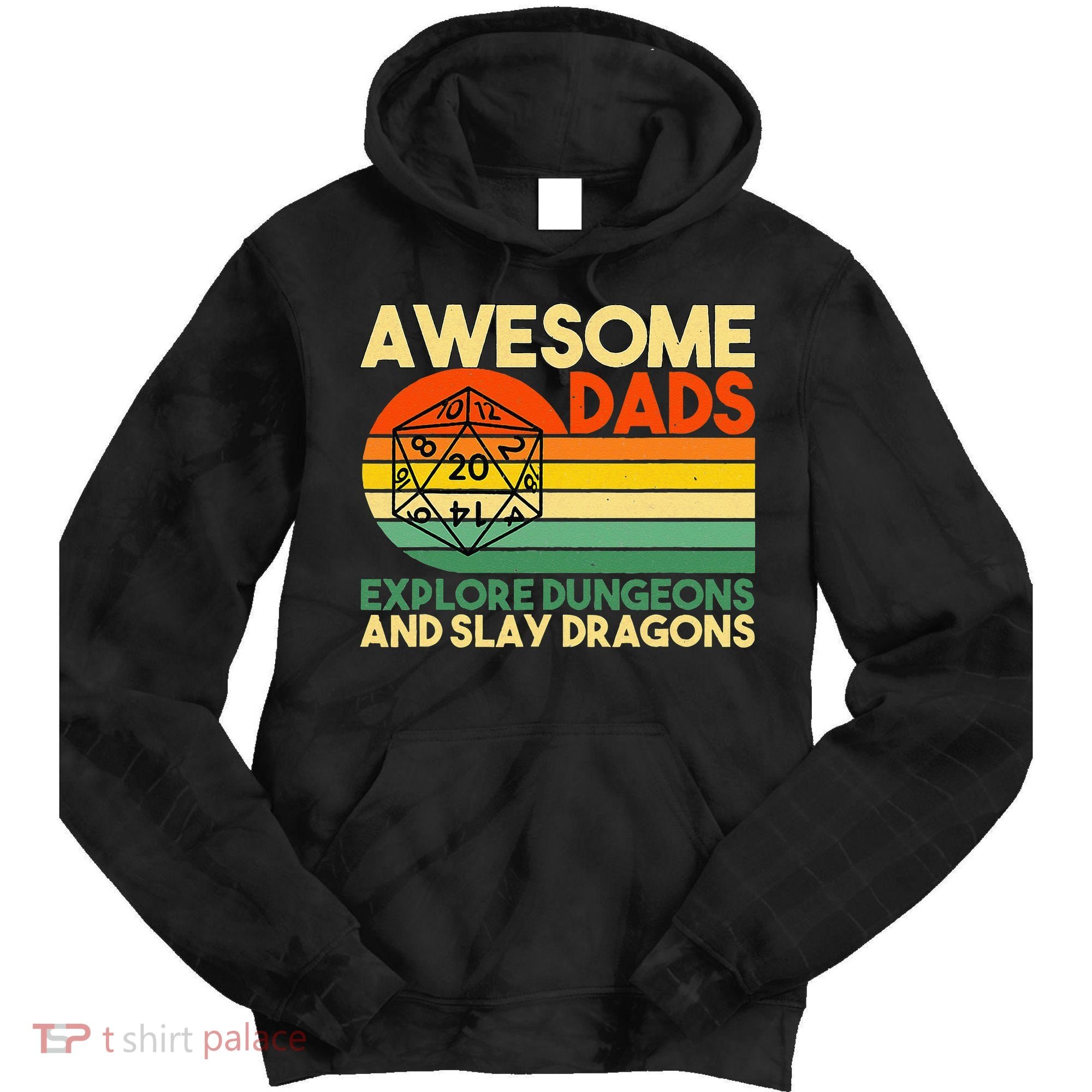Awesome Dads Explore Dungeons DM RPG Dice Dragon Tie Dye Hoodie