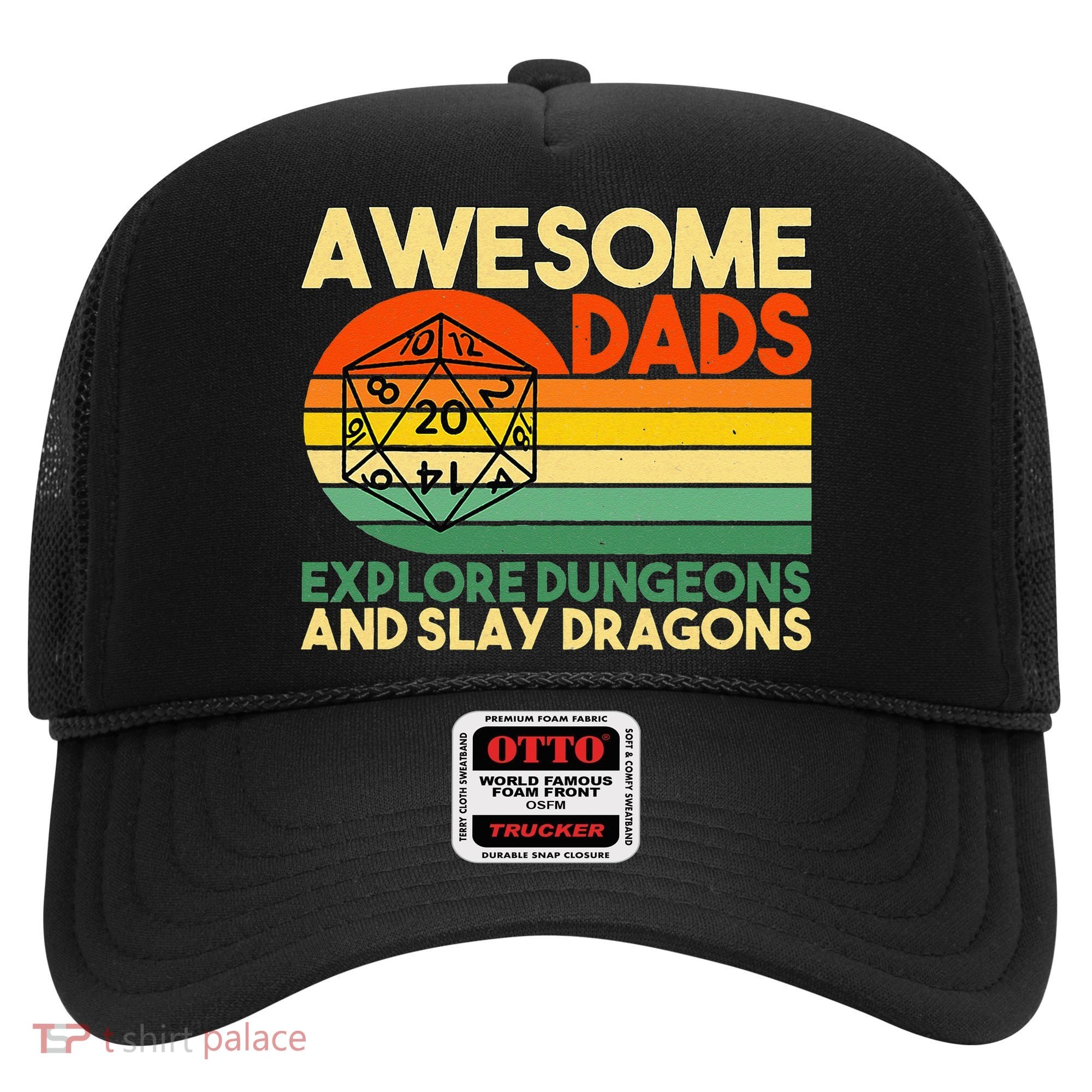 Awesome Dads Explore Dungeons DM RPG Dice Dragon Hat