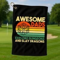 Awesome Dads Explore Dungeons DM RPG Dice Dragon Golf Towel thumb 1