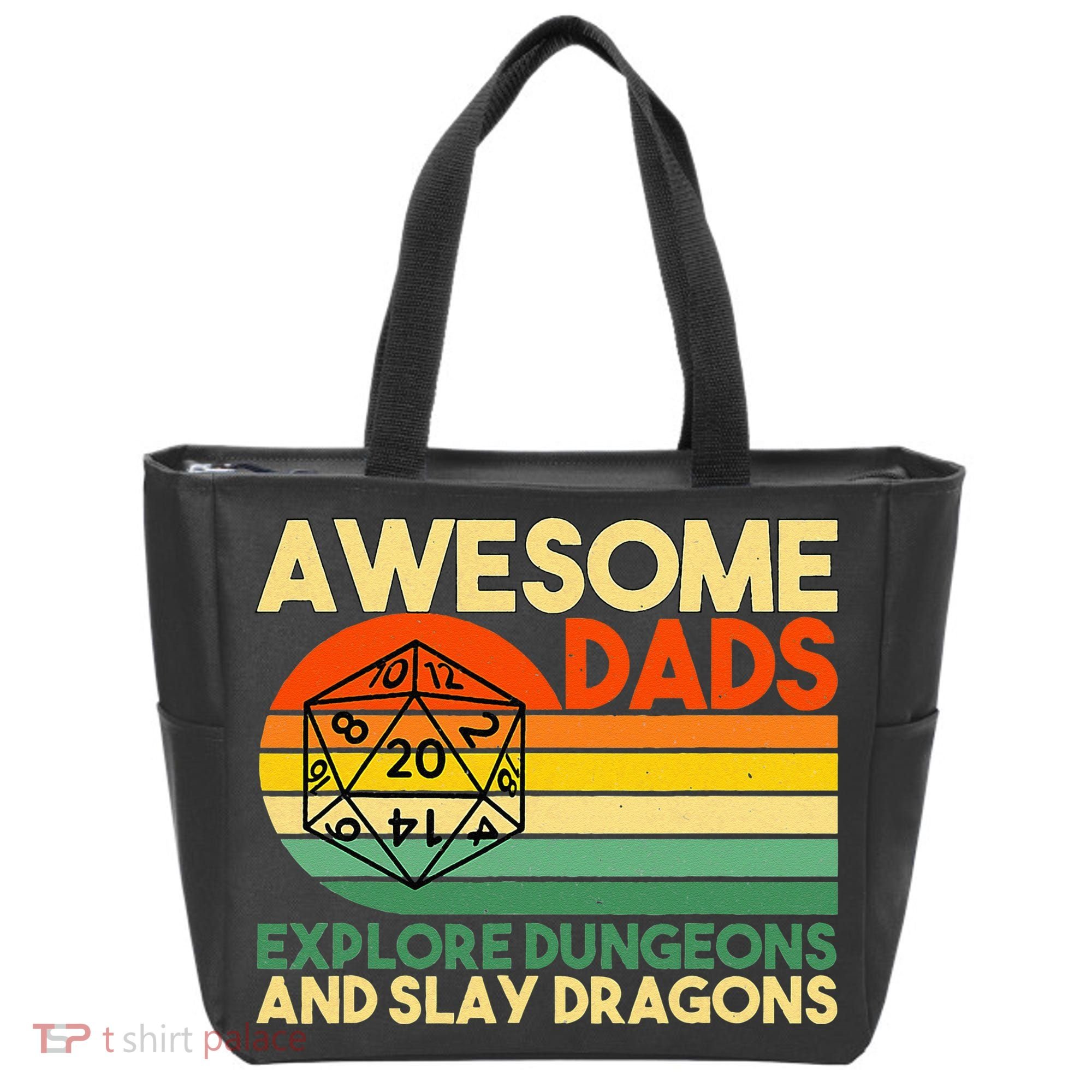 Awesome Dads Explore Dungeons DM RPG Dice Dragon Tote Bag