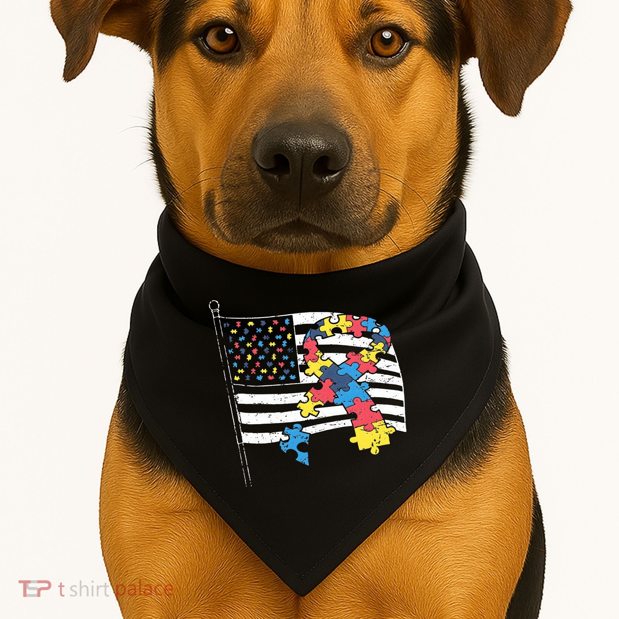 American Distressed Flag Autism Awareness USA-Made Doggie Bandana