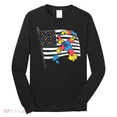American Distressed Flag Autism Awareness Long Sleeve Shirt
