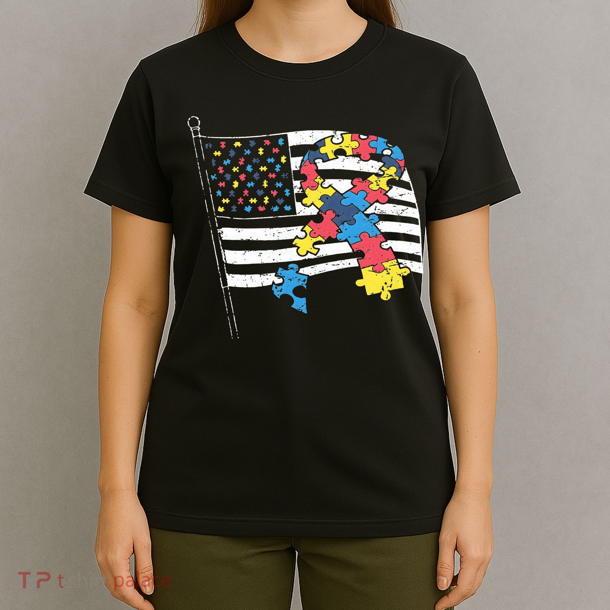 American Distressed Flag Autism Awareness T-Shirt
