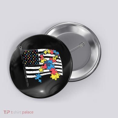 American Distressed Flag Autism Awareness Button