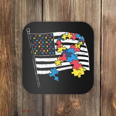 American Distressed Flag Autism Awareness Coaster