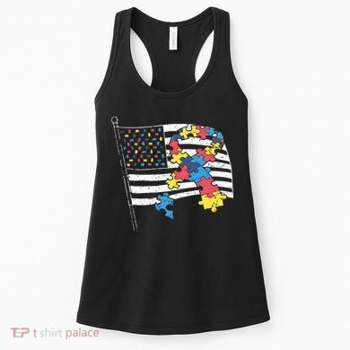 American Distressed Flag Autism Awareness Women's Tank Top