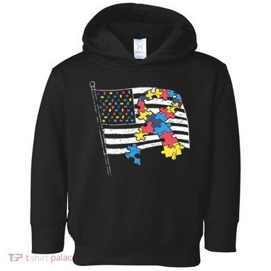 American Distressed Flag Autism Awareness Toddler Hoodie