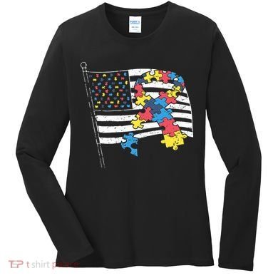 American Distressed Flag Autism Awareness Women's Long Sleeve Shirt
