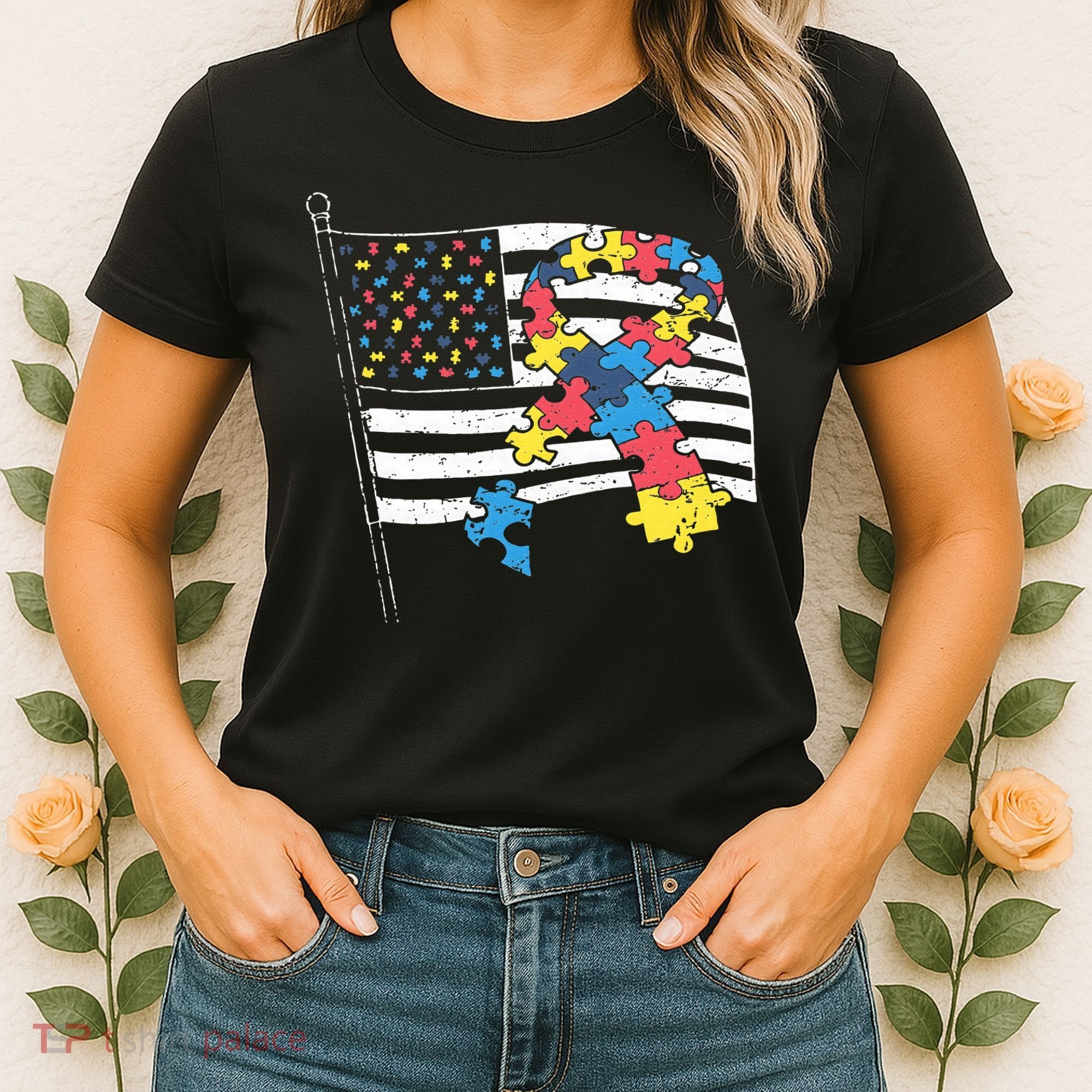 American Distressed Flag Autism Awareness Women's T-Shirt