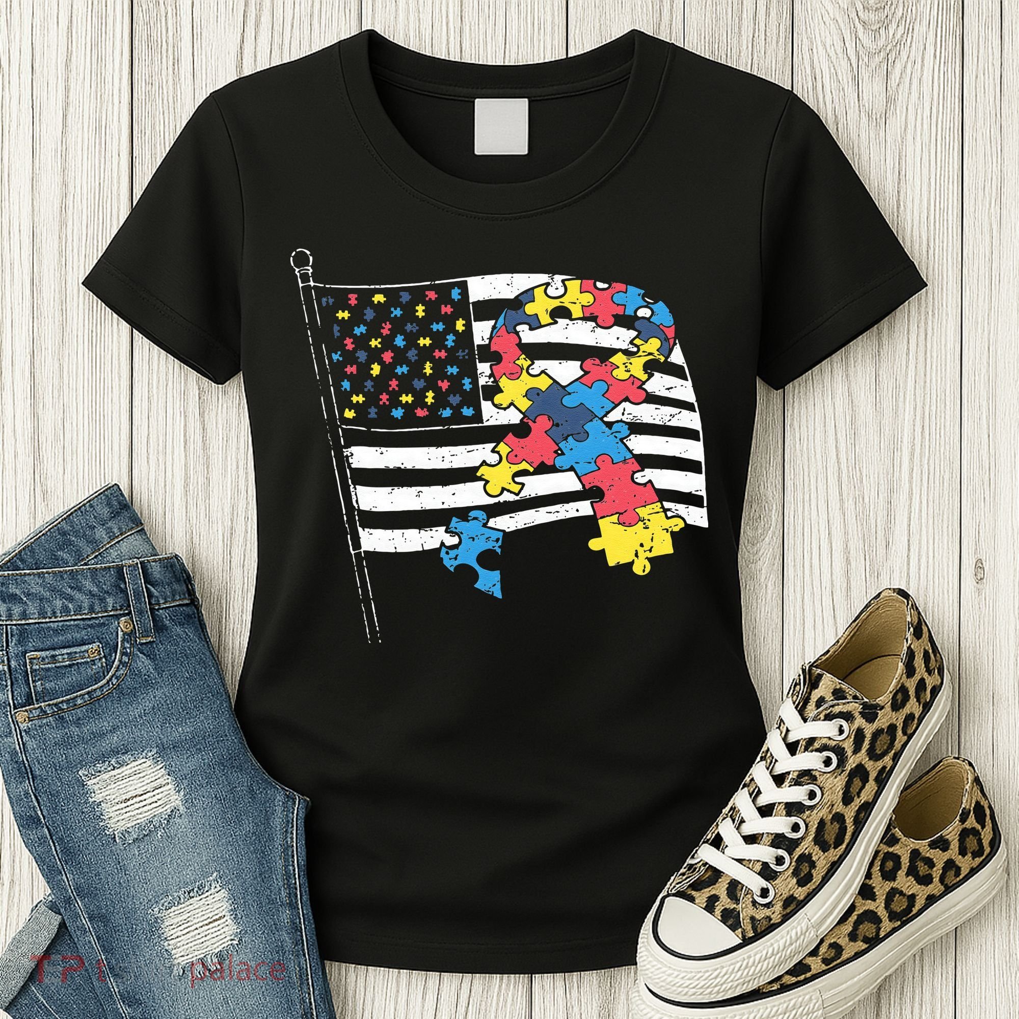 American Distressed Flag Autism Awareness Women's T-Shirt