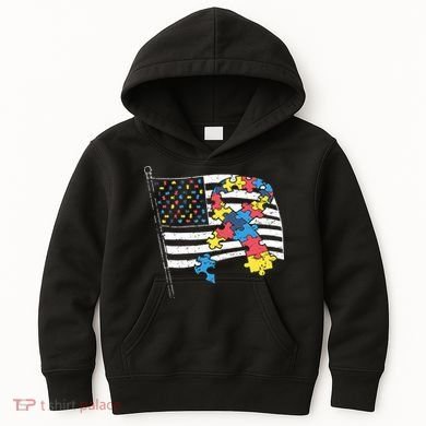 American Distressed Flag Autism Awareness Kids Hoodie