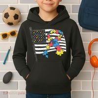 American Distressed Flag Autism Awareness Kids Hoodie thumb 2