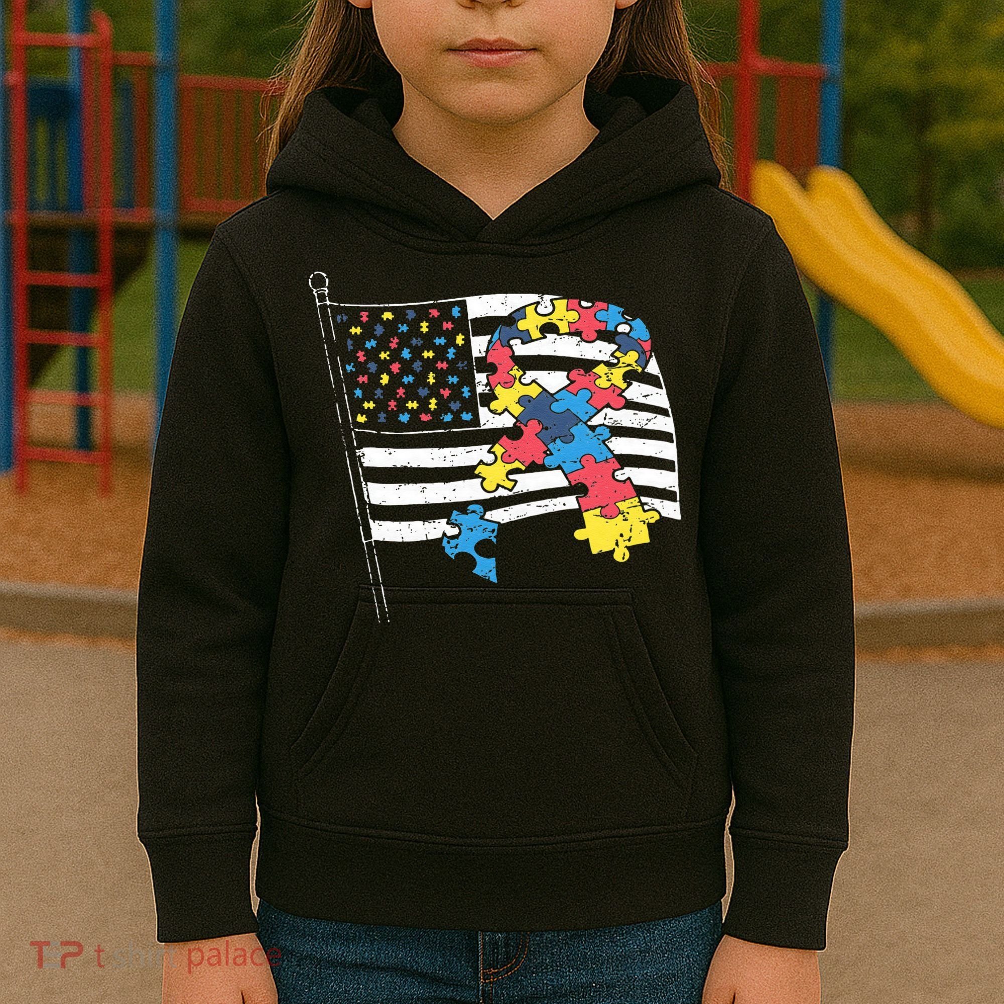 American Distressed Flag Autism Awareness Kids Hoodie