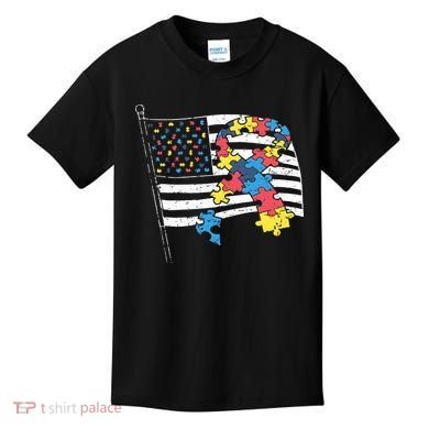 American Distressed Flag Autism Awareness Kids T-Shirt