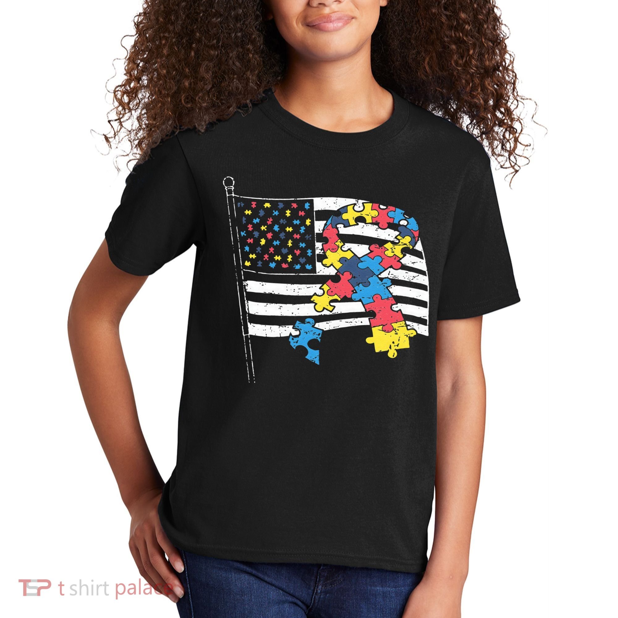 American Distressed Flag Autism Awareness Kids T-Shirt