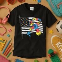 American Distressed Flag Autism Awareness Kids T-Shirt thumb 3