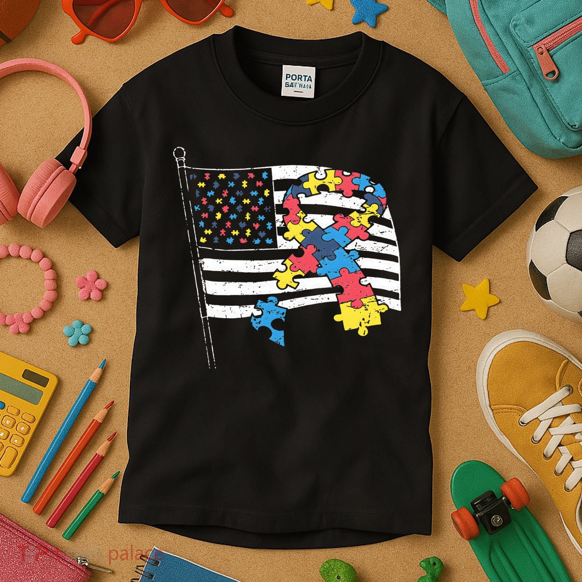 American Distressed Flag Autism Awareness Kids T-Shirt