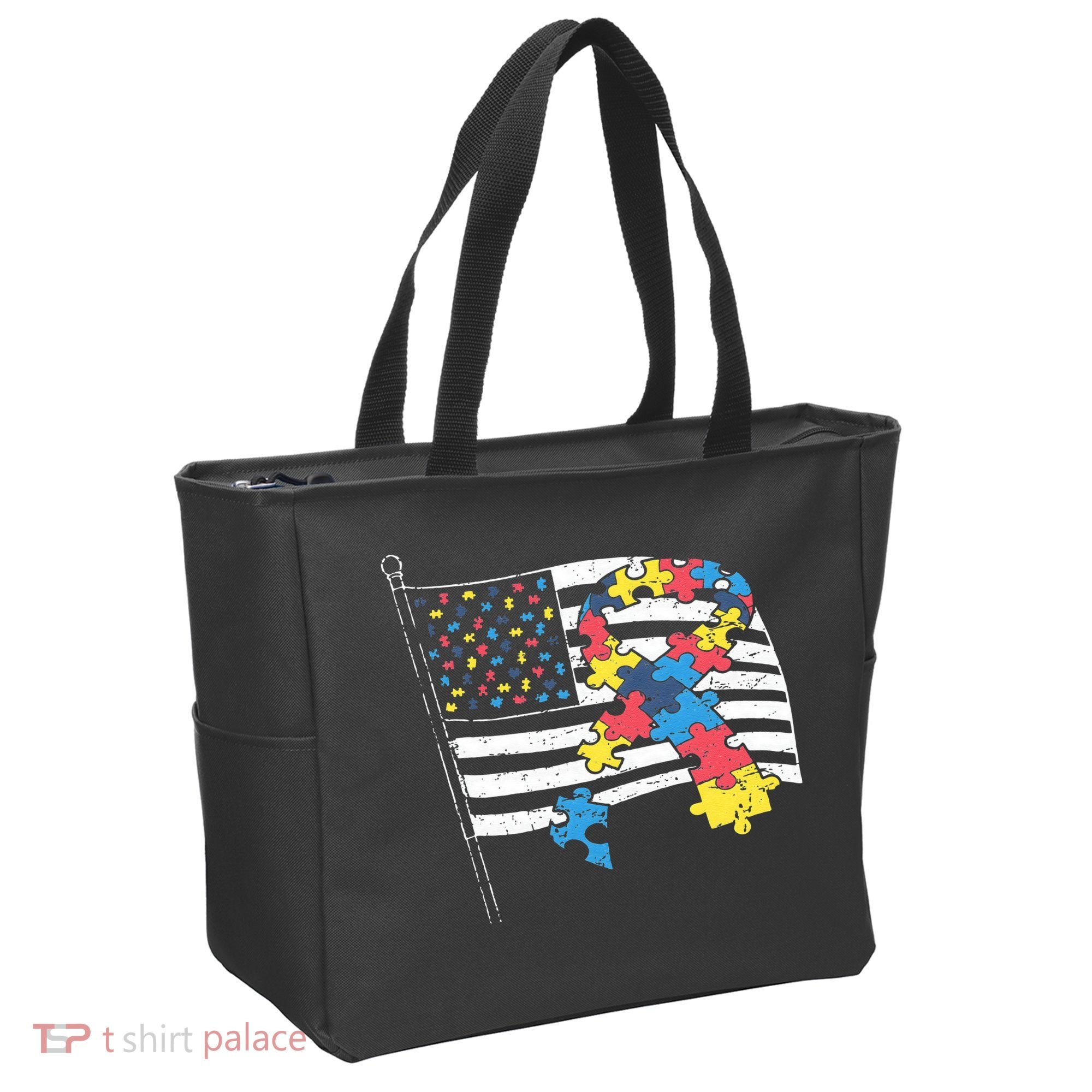 American Distressed Flag Autism Awareness Tote Bag