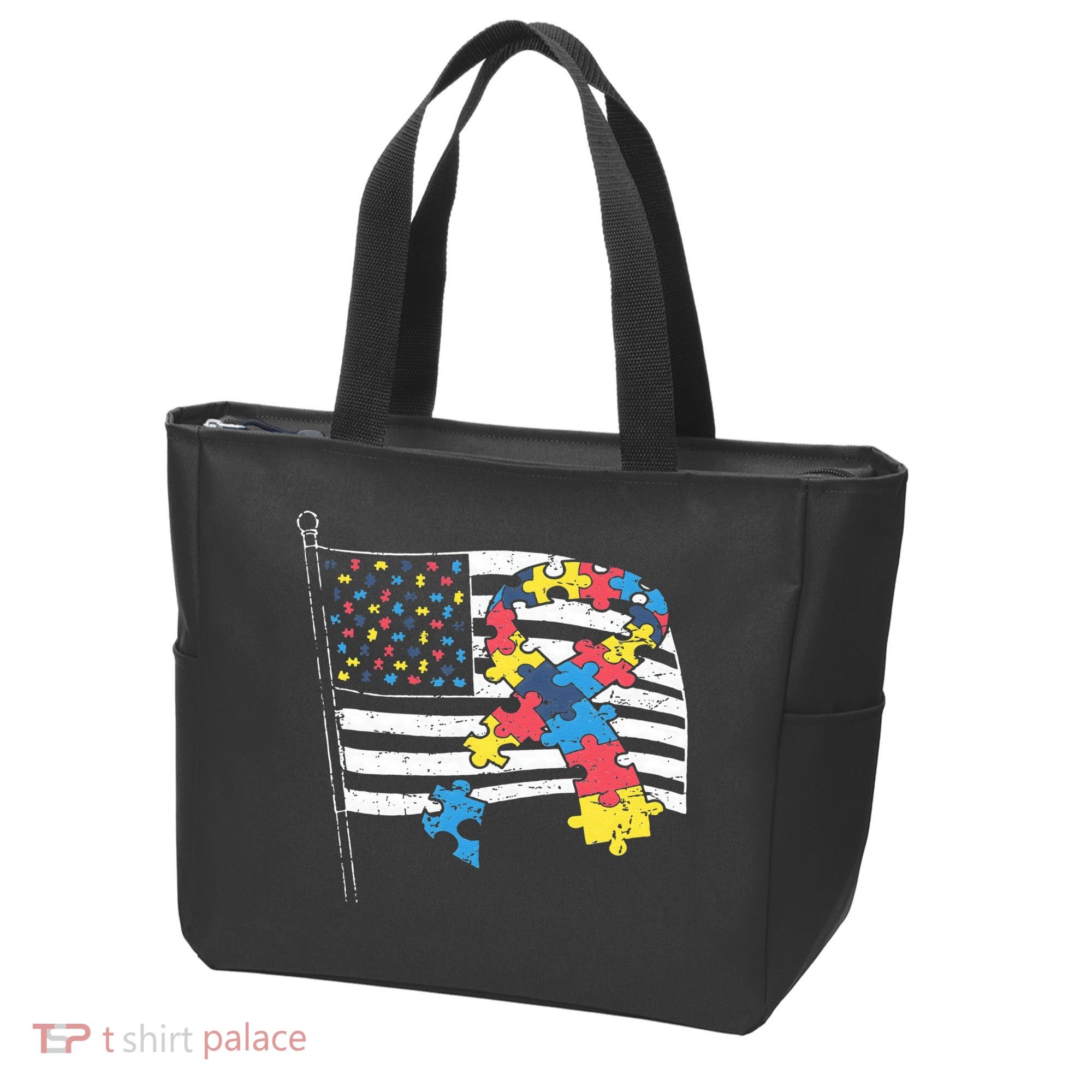American Distressed Flag Autism Awareness Tote Bag