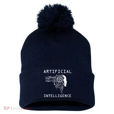 AI Developer Gift Artificial Brain Artificial Intelligence Pom Pom 12in Knit Beanie