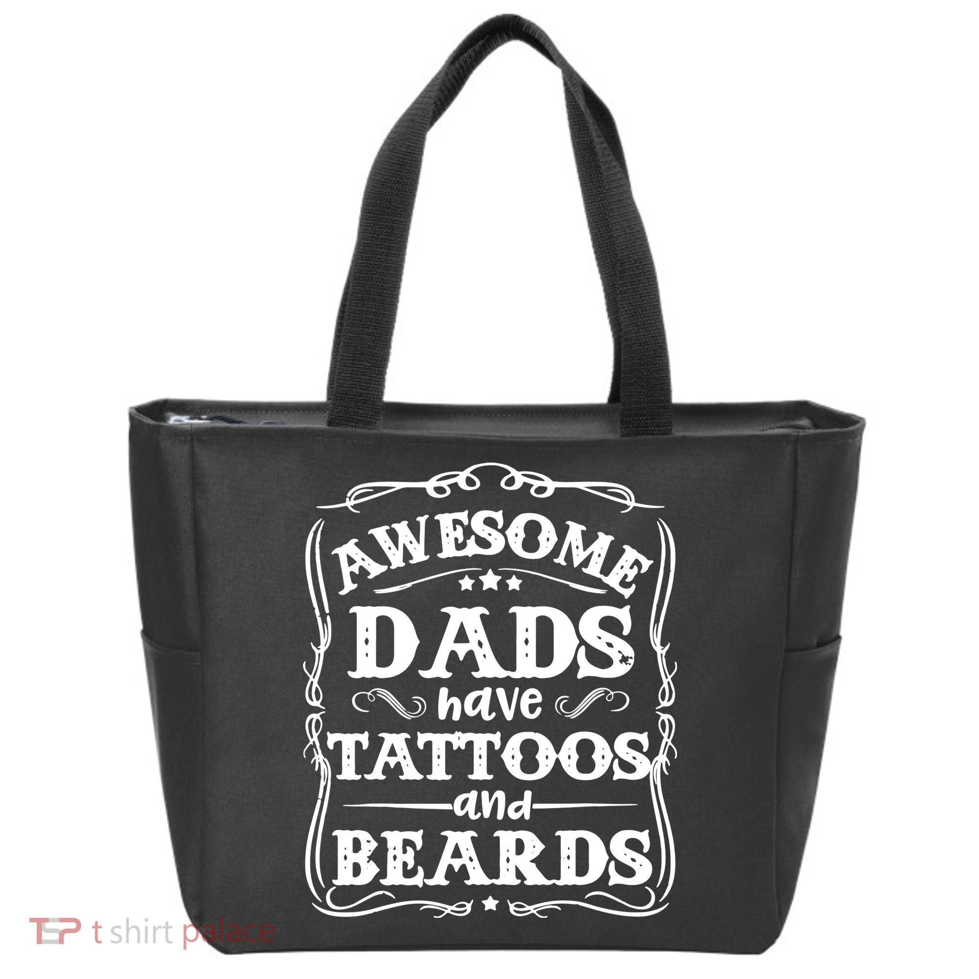 Awesome Dads Have Beards And Tattoos Funny Tote Bag
