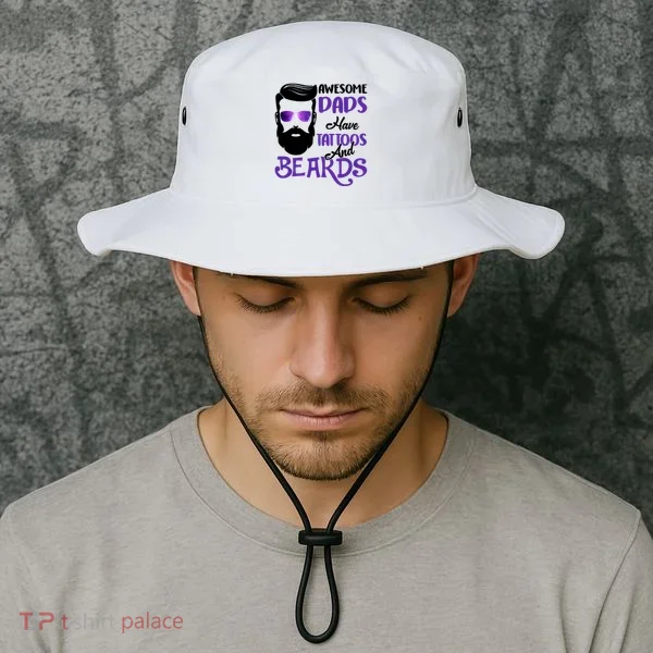 Awesome Dads Have Tattoos And Beards Bucket Hat