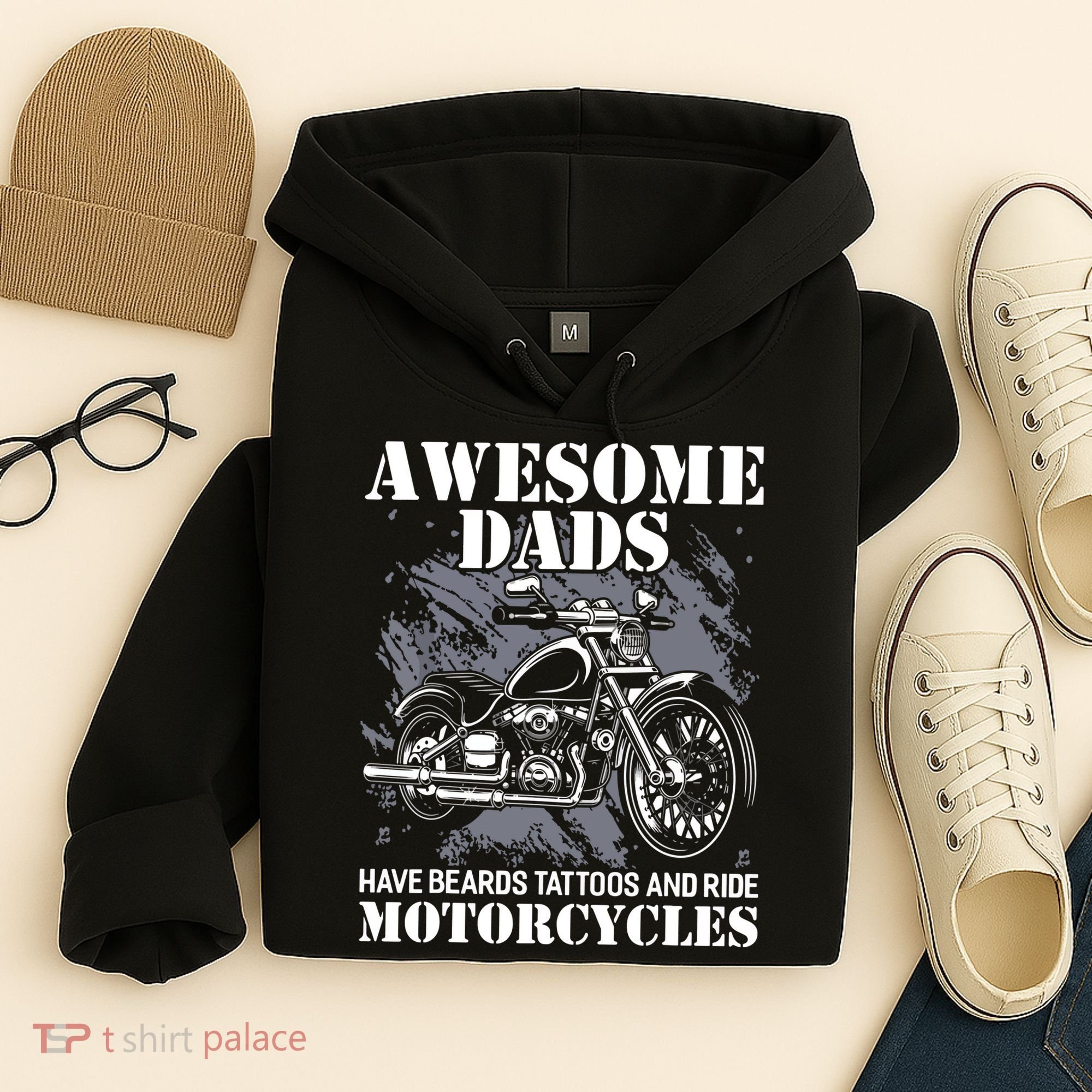Awesome Dads Have Tattoo Beards Ride Motorcycles Fathers Day Hoodie