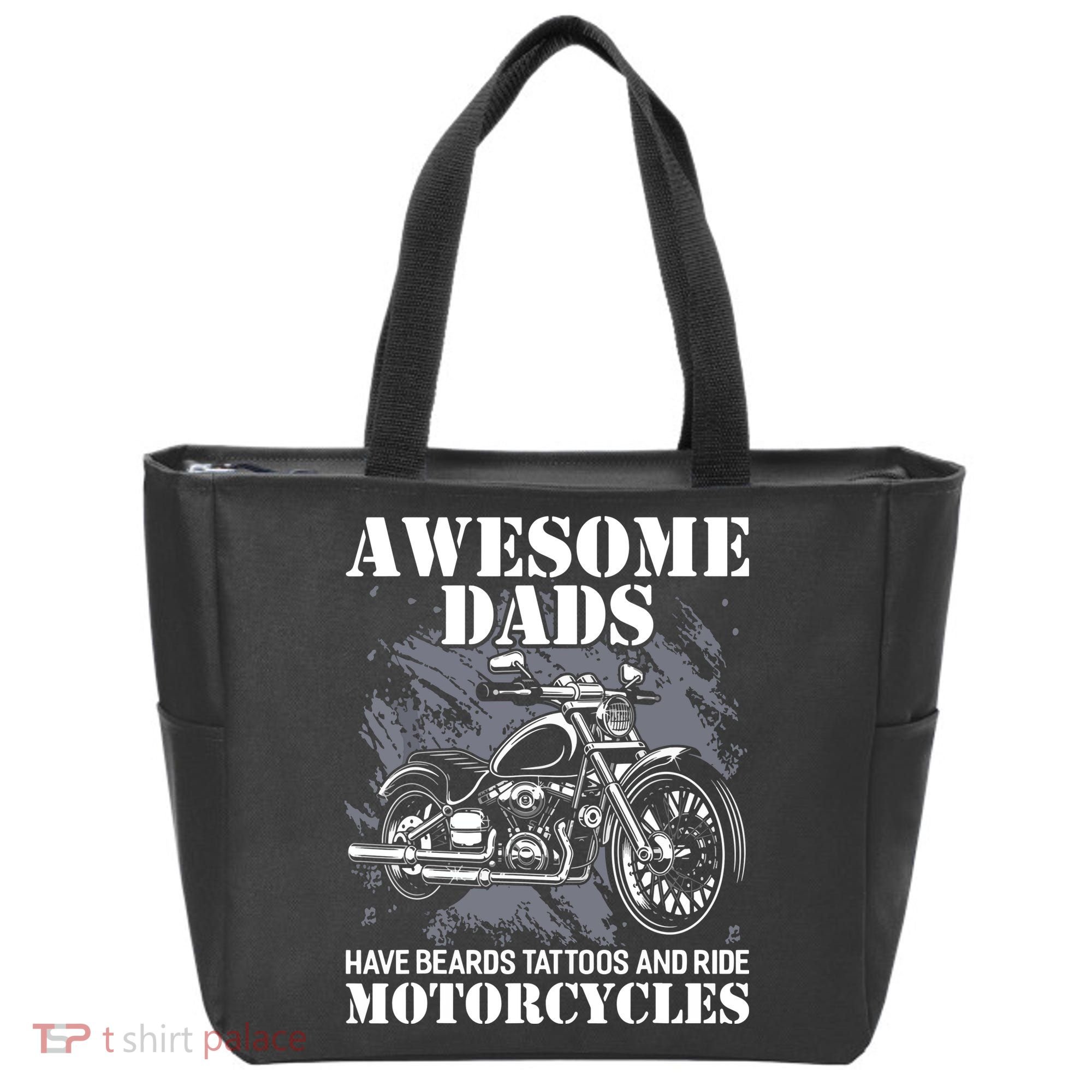 Awesome Dads Have Tattoo Beards Ride Motorcycles Fathers Day Tote Bag