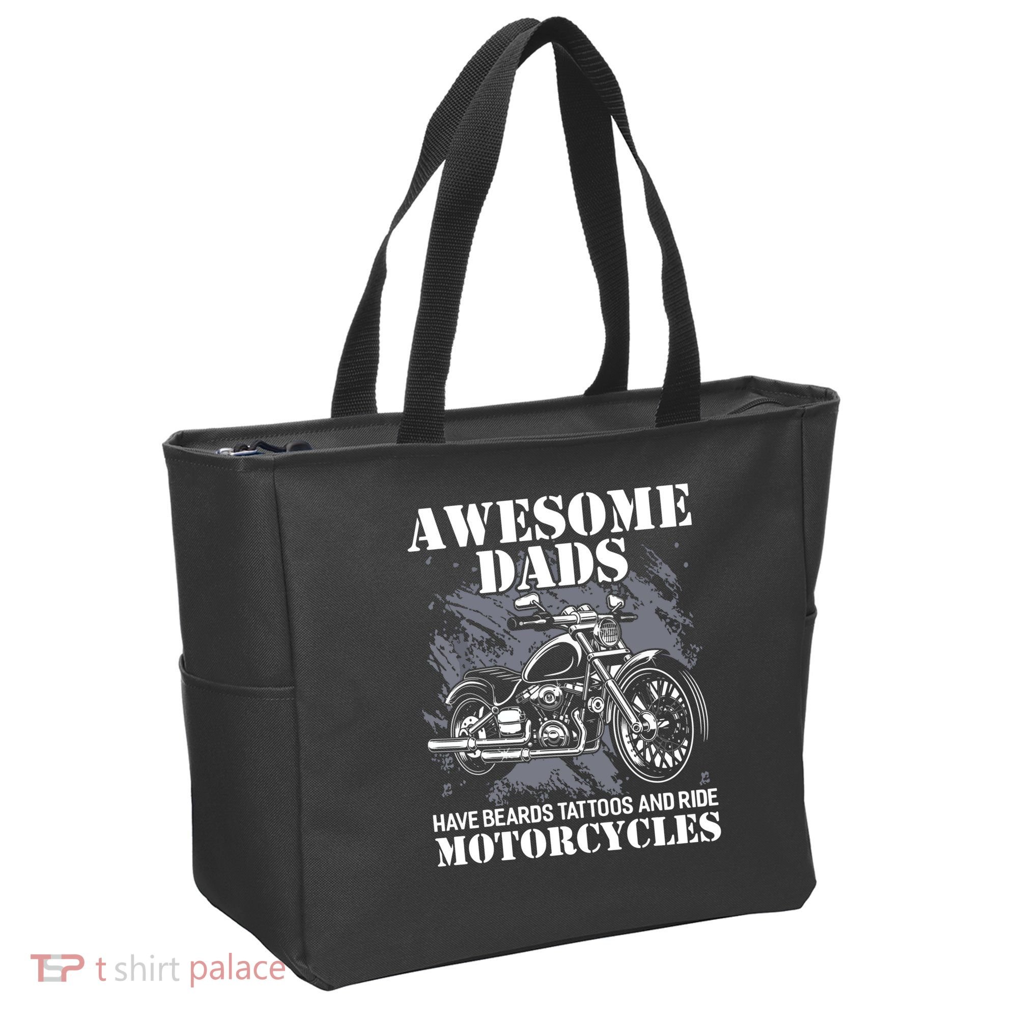 Awesome Dads Have Tattoo Beards Ride Motorcycles Fathers Day Tote Bag