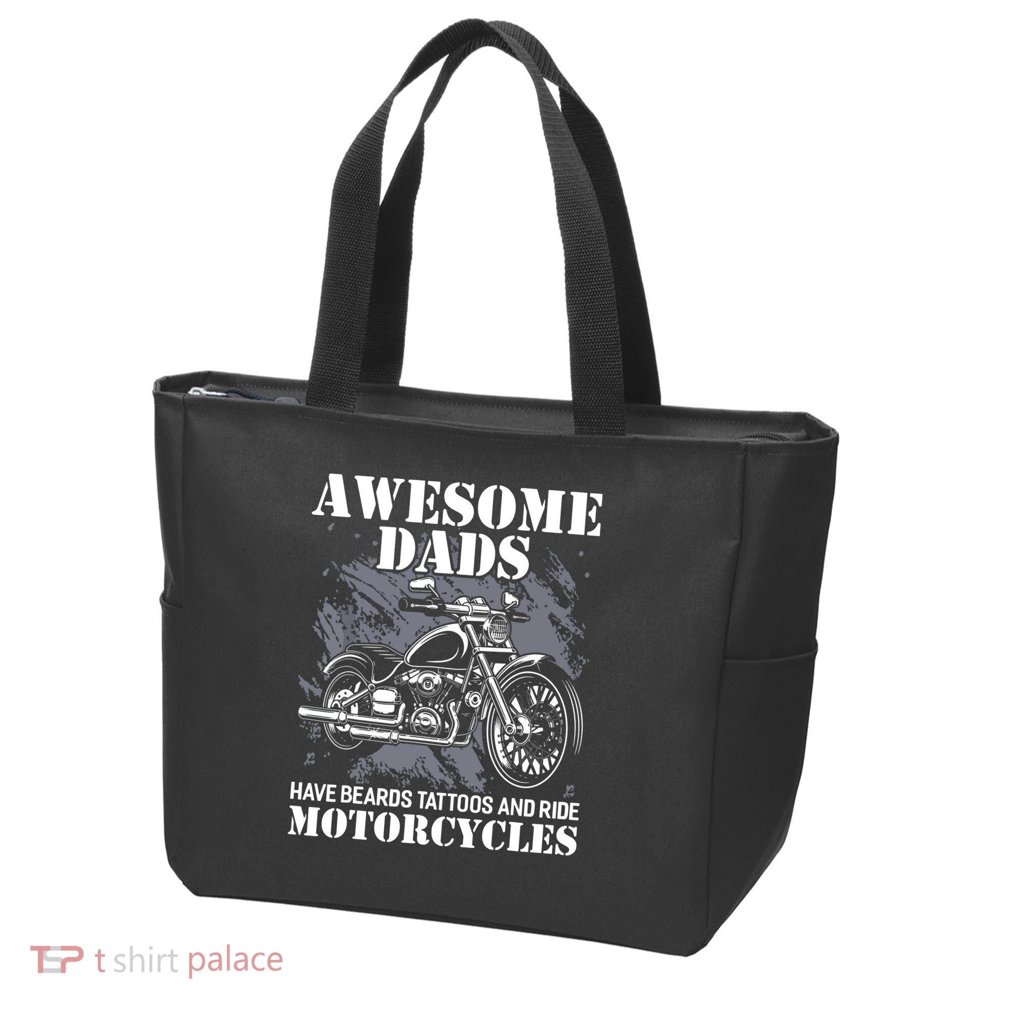 Awesome Dads Have Tattoo Beards Ride Motorcycles Fathers Day Tote Bag