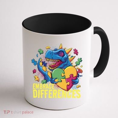 Autism Dinosaur Holding Puzzle Heart Coffee Mug back