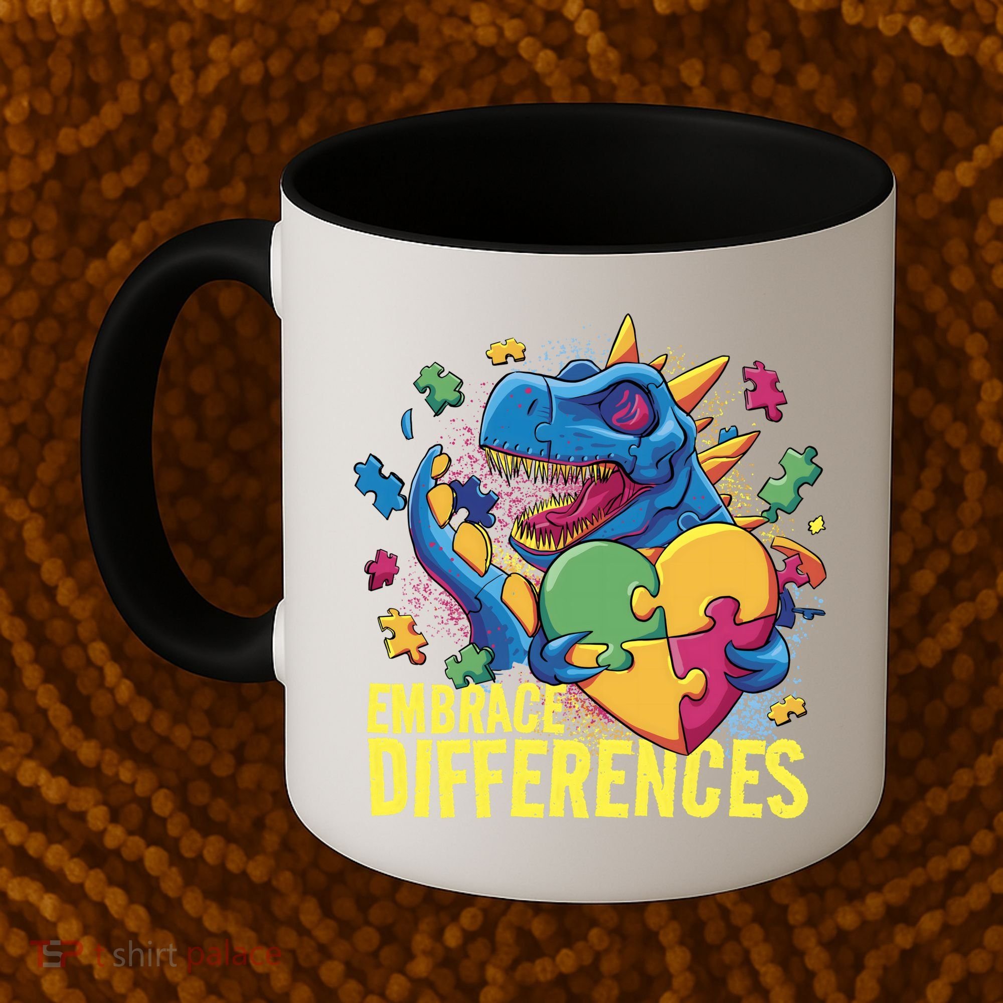 Autism Dinosaur Holding Puzzle Heart Coffee Mug