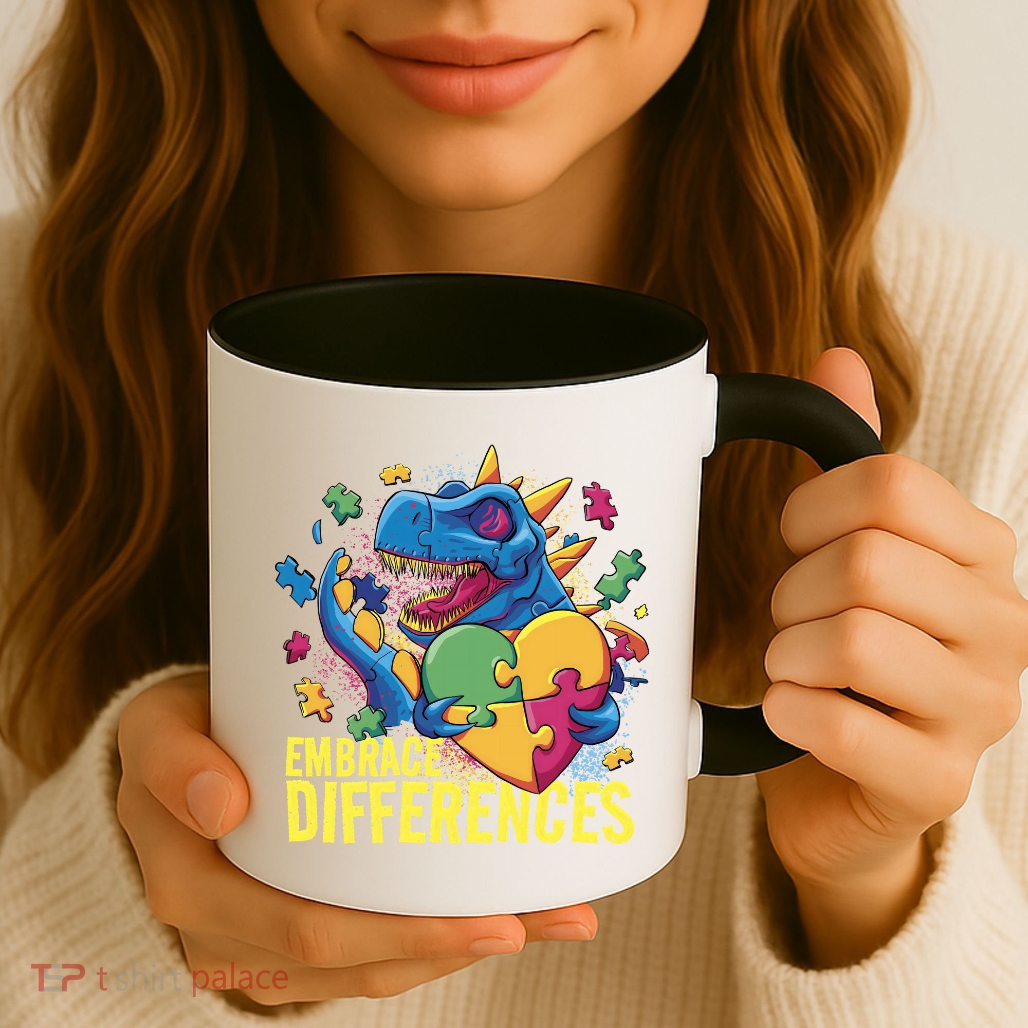 Autism Dinosaur Holding Puzzle Heart Coffee Mug