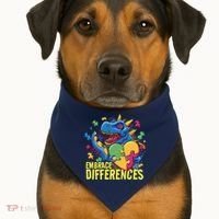 Autism Dinosaur Holding Puzzle Heart USA-Made Doggie Bandana thumb 1